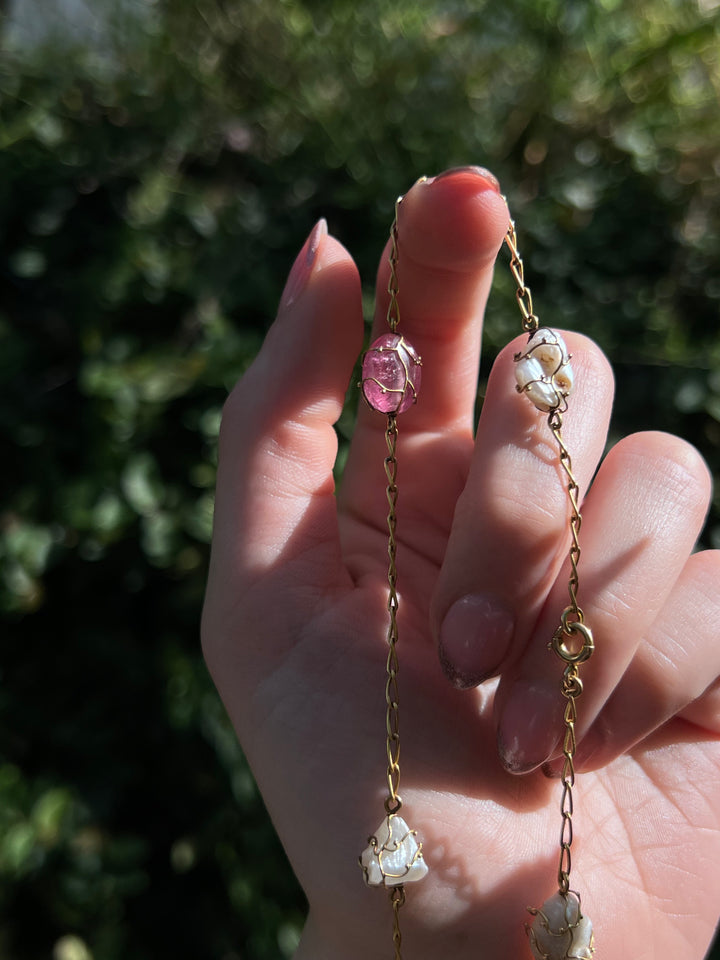 Outstanding 19th C Art Nouveau Pearl and Tourmaline Chain 18ct