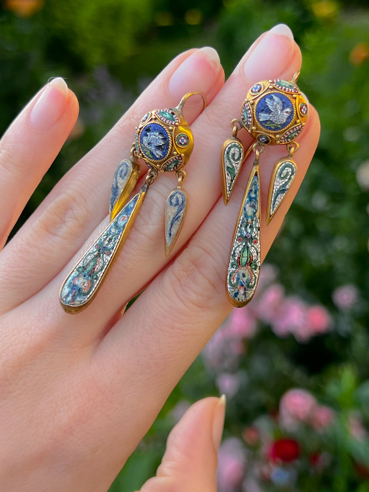 Rare 18ct Italian 19th C. Micromosaic Earrings