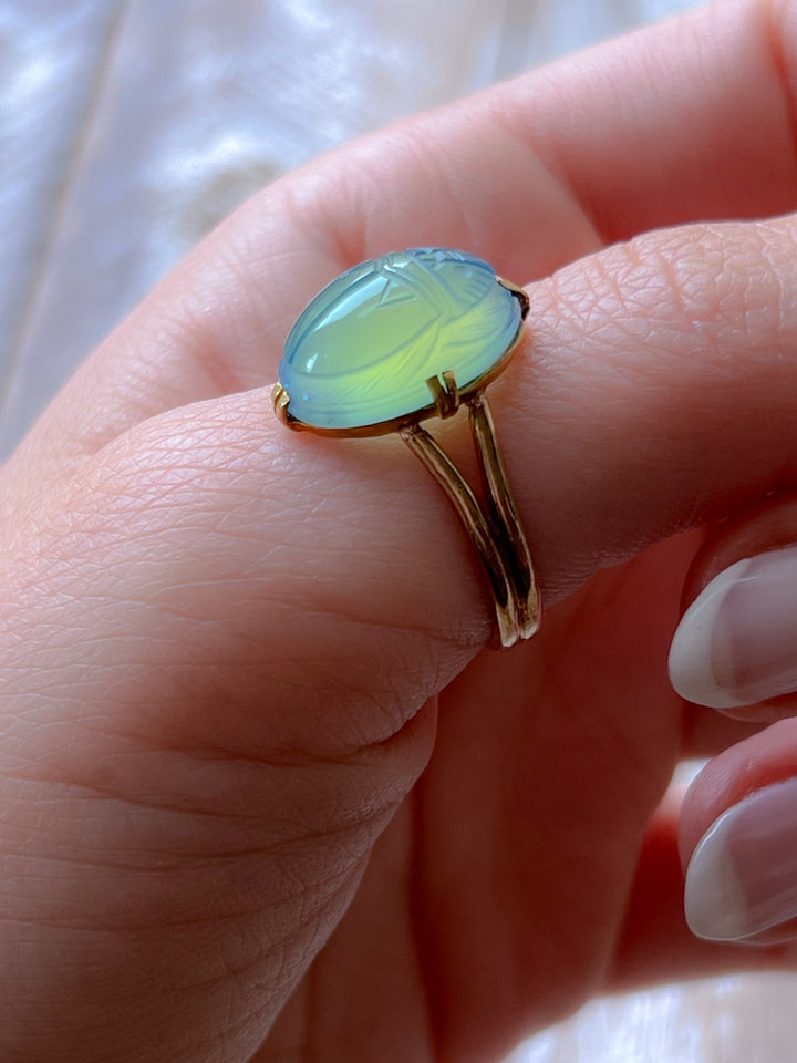Superb Early 20th C Egyptian Revival Chalcedony Scarab Ring