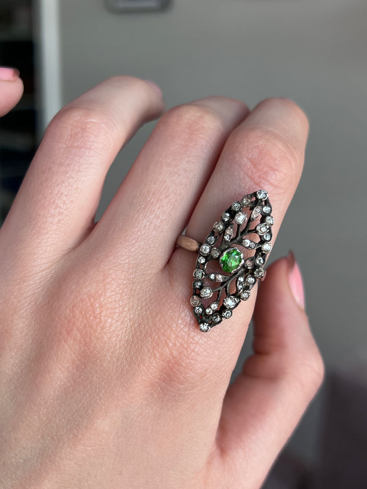 Superb Belle Époque Demantoid & Diamond Conversion Ring