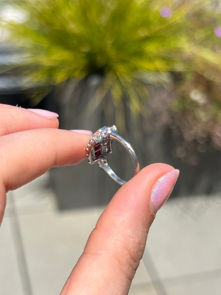 Ruby, Diamond, and Platinum Ring C. 1945