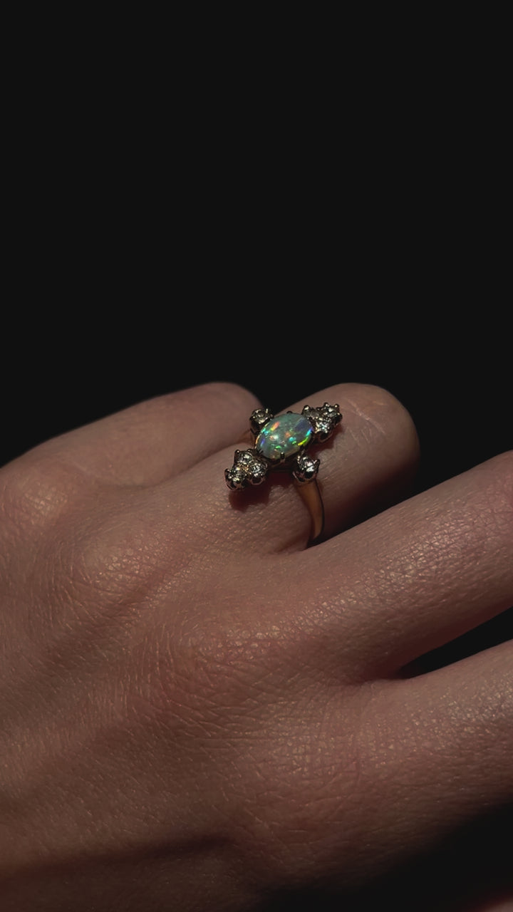 Outstanding Victorian Opal and Diamond Ring in 14ct