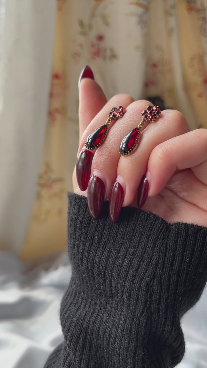 Floral Garnet Drop Earrings