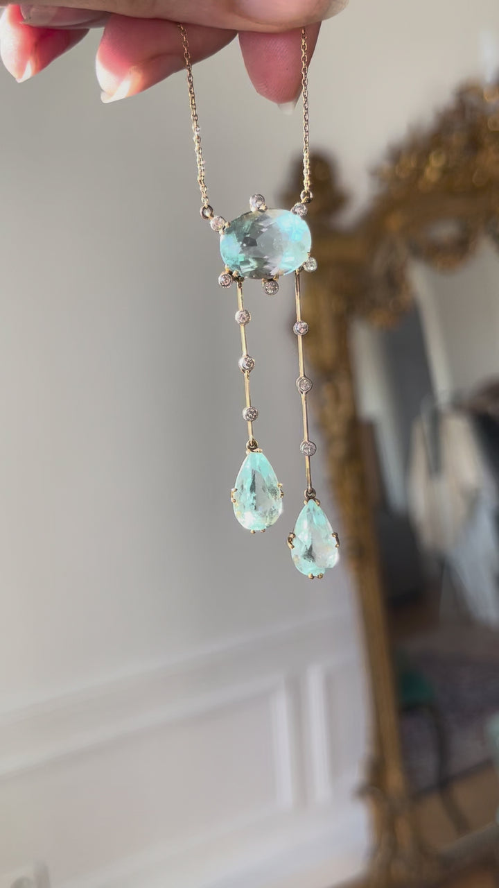 Belle Époque Aquamarine & Diamond Négligée Necklace | 15ct Gold | English c.1890