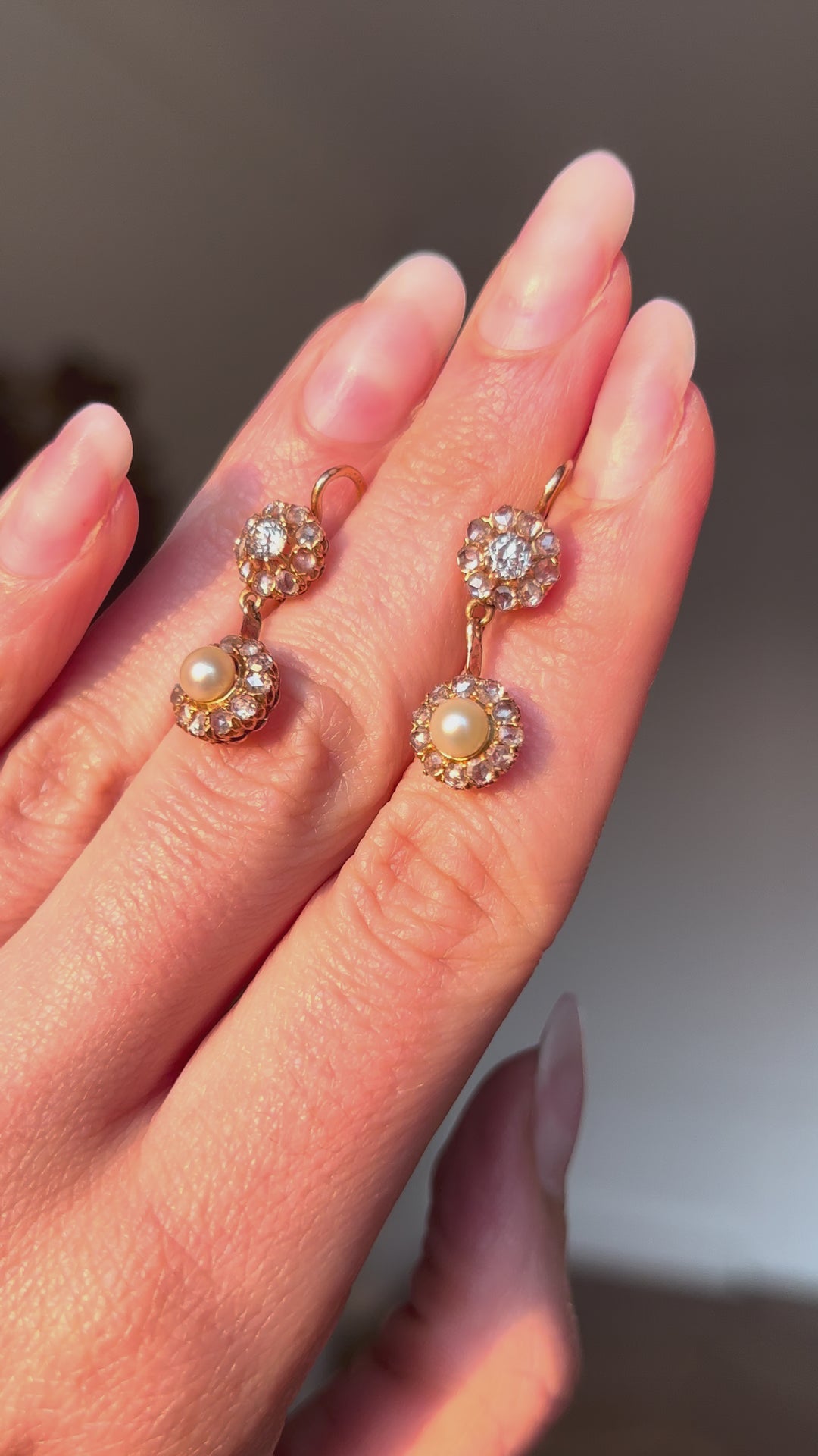 Exceptional Natural Pearl & Diamond Double Daisy Earrings in 18ct