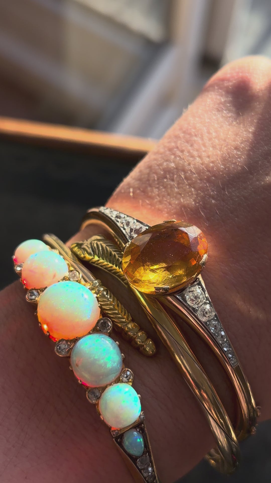 French Belle Époque Citrine & Diamond Bangle in 18ct Gold and Platinum, Circa 1890