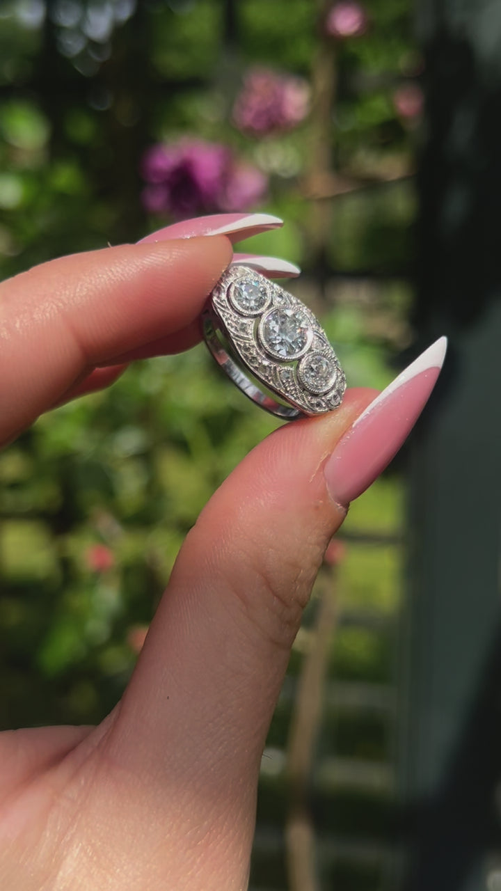 Outstanding Art Deco Three Diamond Band C. 1910