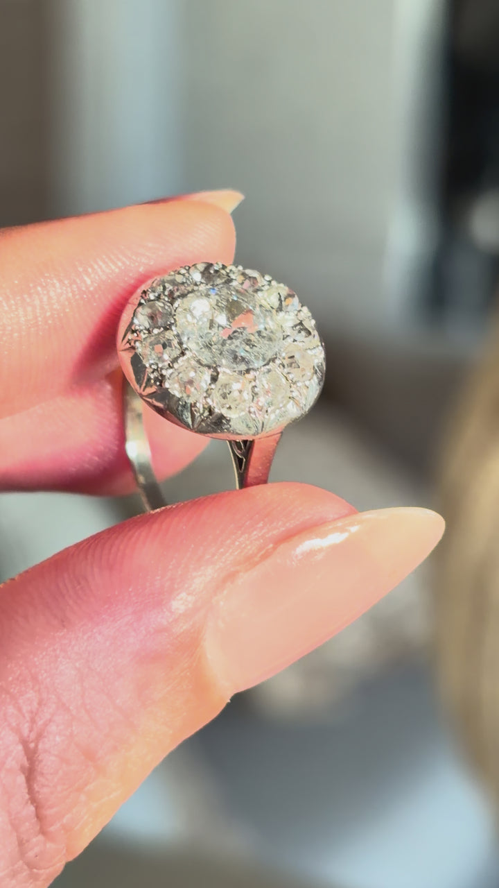 Outstanding Edwardian Platinum + 18ct Diamond Daisy Ring