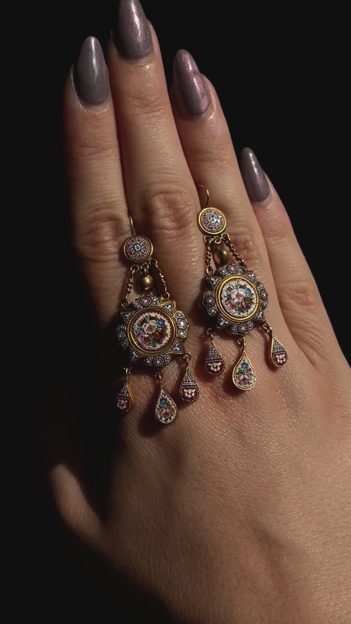 Incredible Micromosaic Earrings with Vatican Workshop Hallmarks