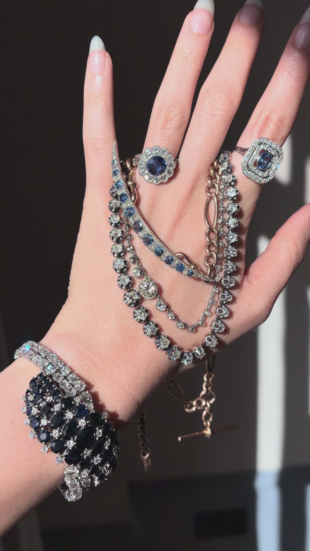 Victorian Sapphire and Old Mine-Cut Diamond Crescent Brooch, English 1870s