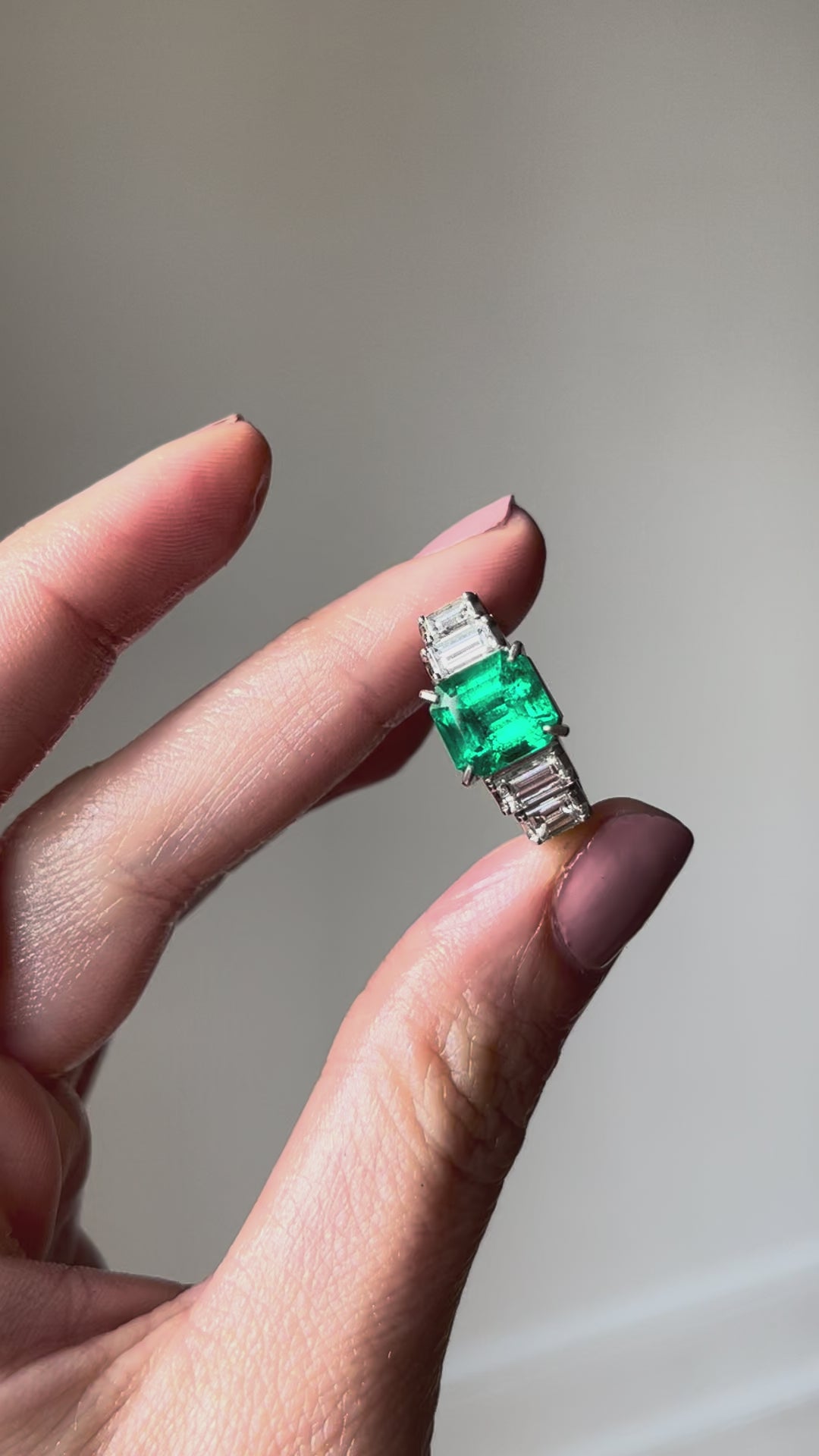 Platinum Emerald & Step Cut Diamond Ring | 4.21ctw | Solid Platinum PT900 | Vintage c.1980s