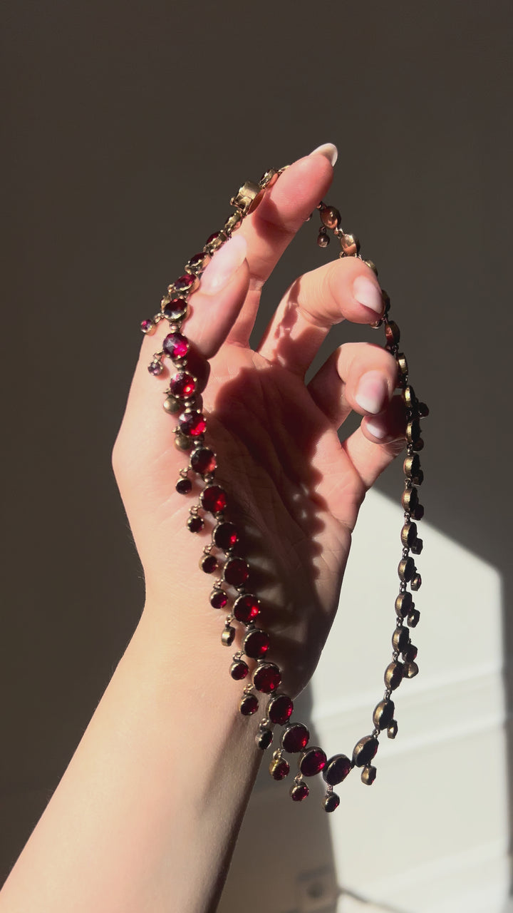 French Perpignan Garnet Rivière Necklace in 18ct