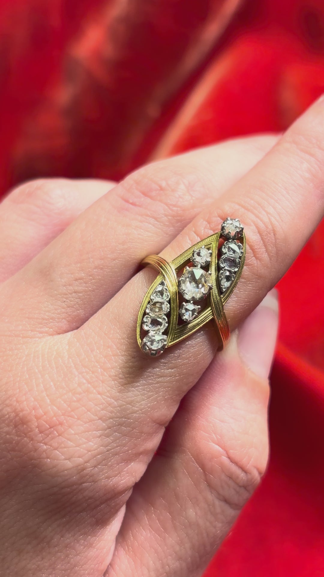 French Art Nouveau Rose Cut Diamond Ring | 1.15ctw | 18ct Gold & Platinum | Mucha Period