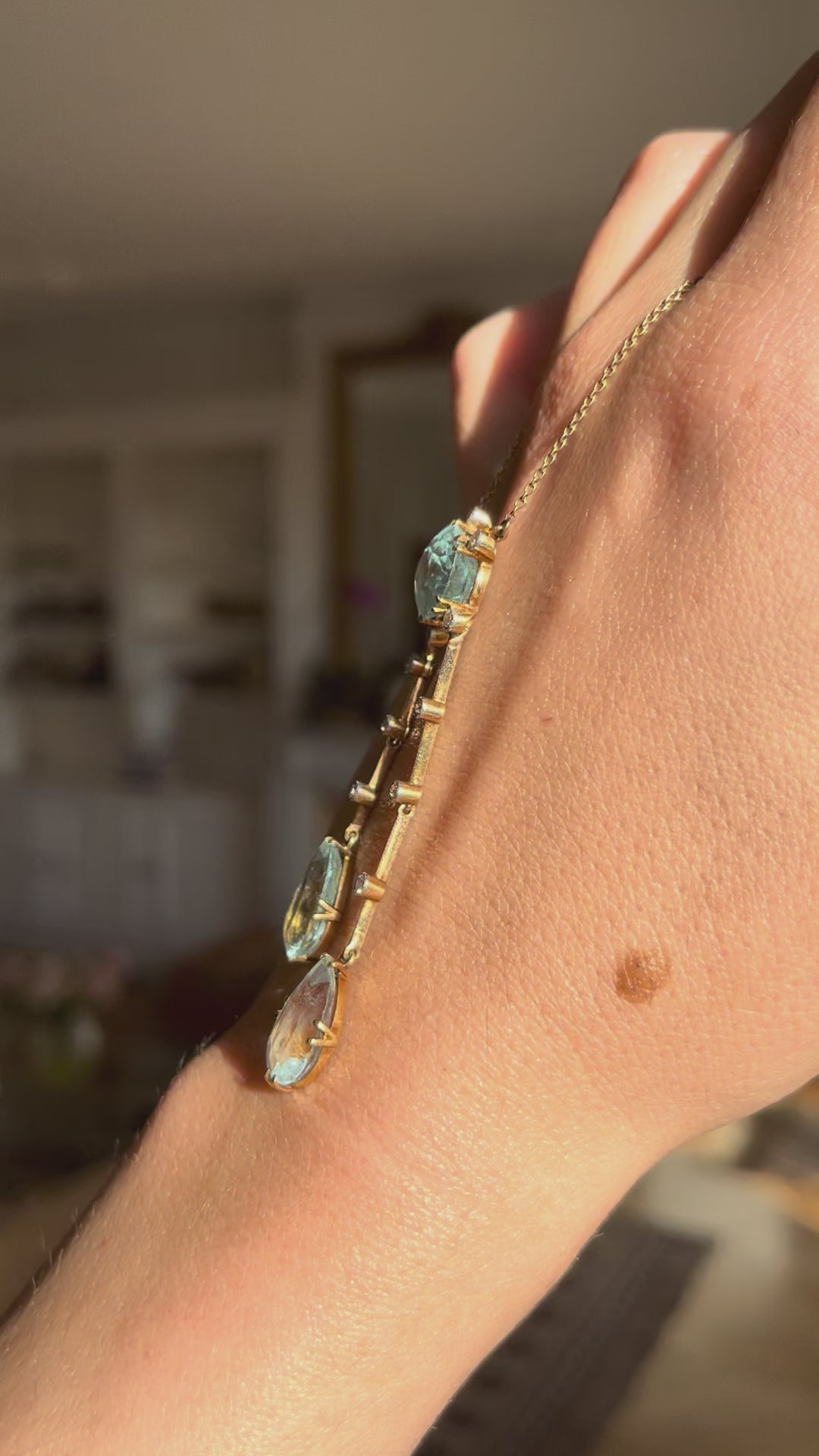 Belle Époque Aquamarine & Diamond Négligée Necklace | 15ct Gold | English c.1890
