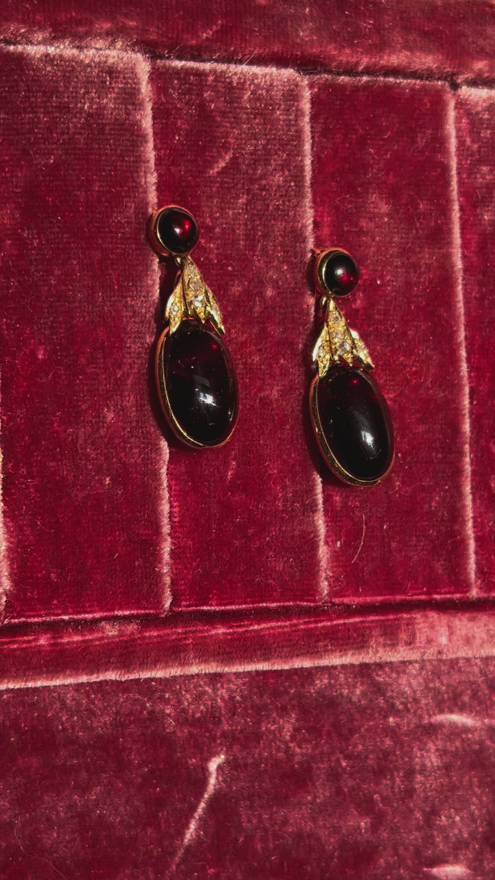 Exceptional 18ct English Cabochon Garnet and Diamond Earrings