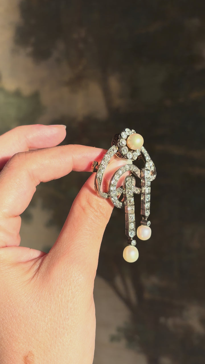 Outstanding Natural 3 Pearl Brooch with GIA Certification