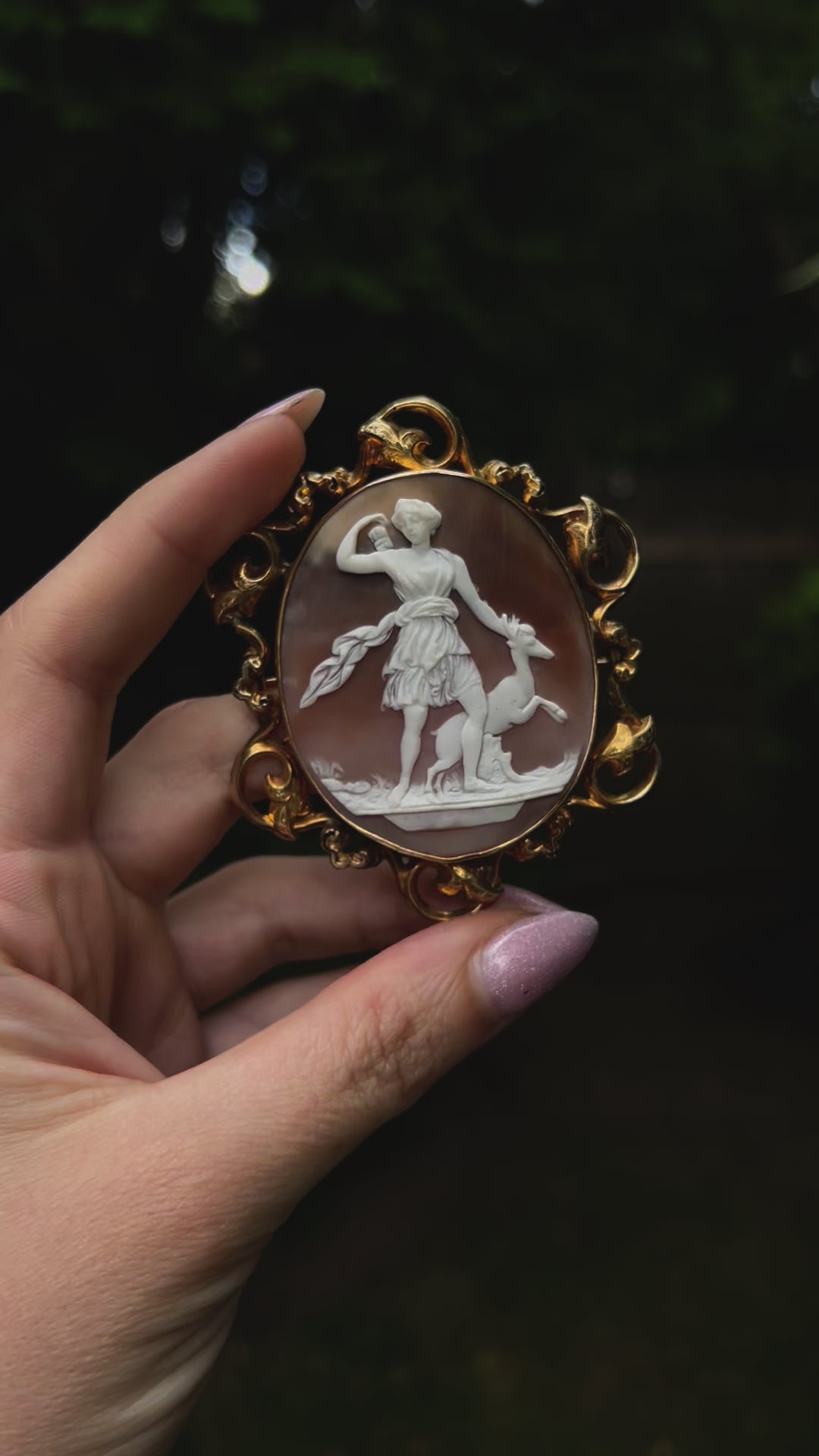 Cameo Brooch of Diana and Acteon In 12ct Baroque Frame