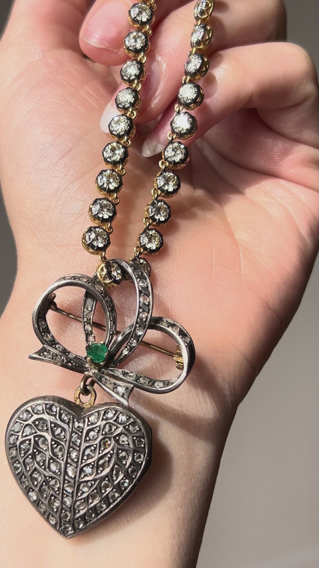 Rose Cut Diamond Heart Locket with Sévigné Bow Brooch Top