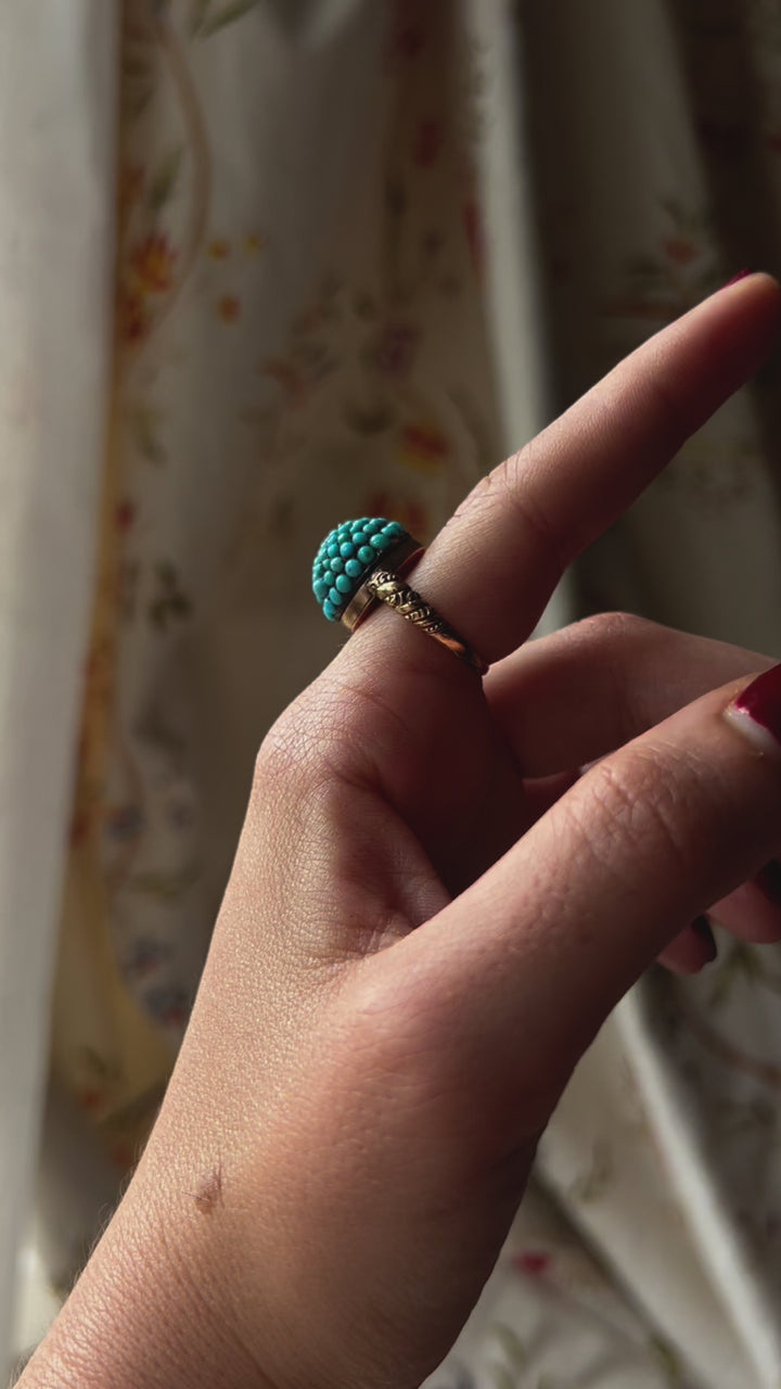 Remarkable Victorian Turquoise Bomb Ring with Diamond
