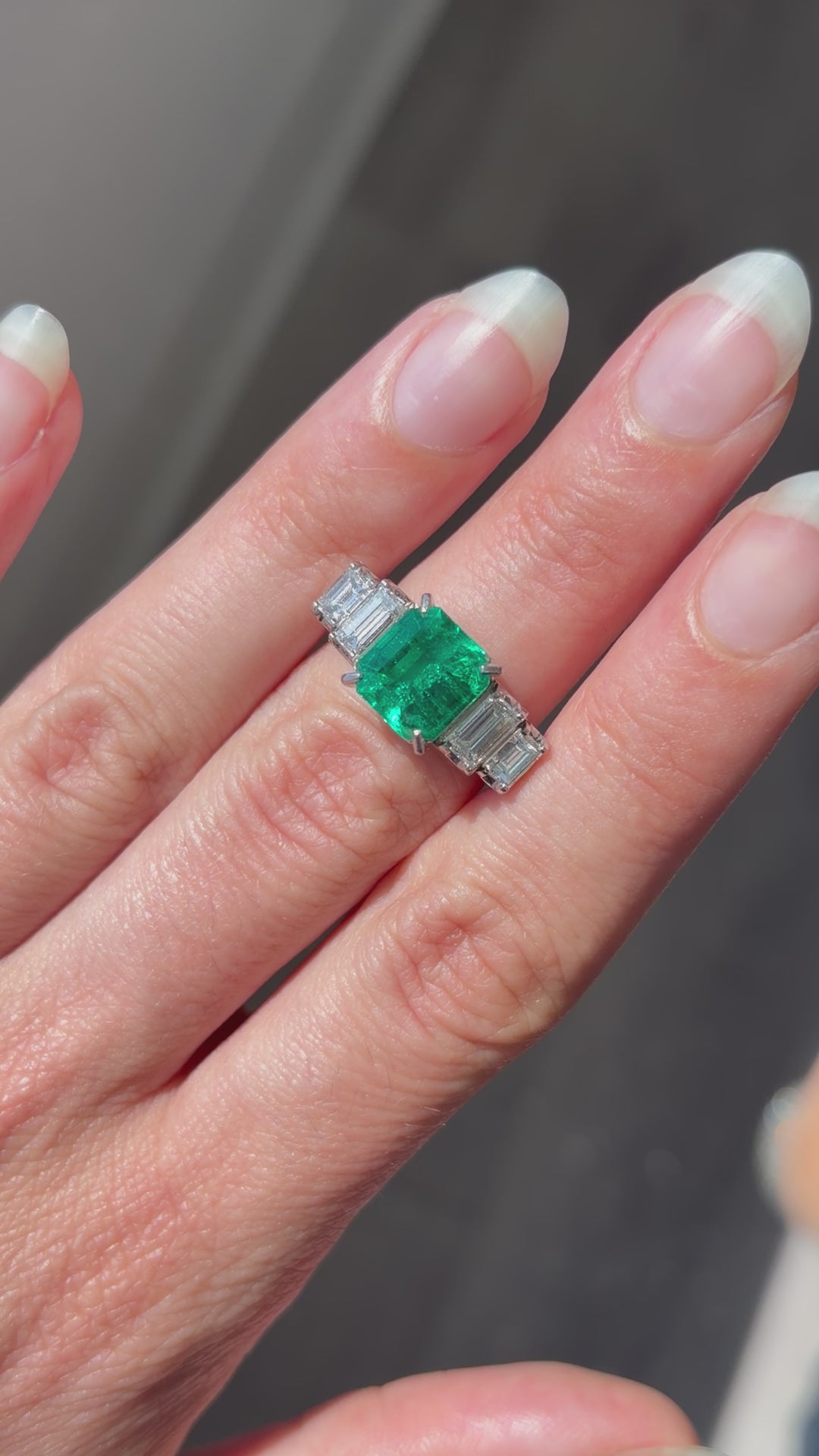 Platinum Emerald & Step Cut Diamond Ring | 4.21ctw | Solid Platinum PT900 | Vintage c.1980s