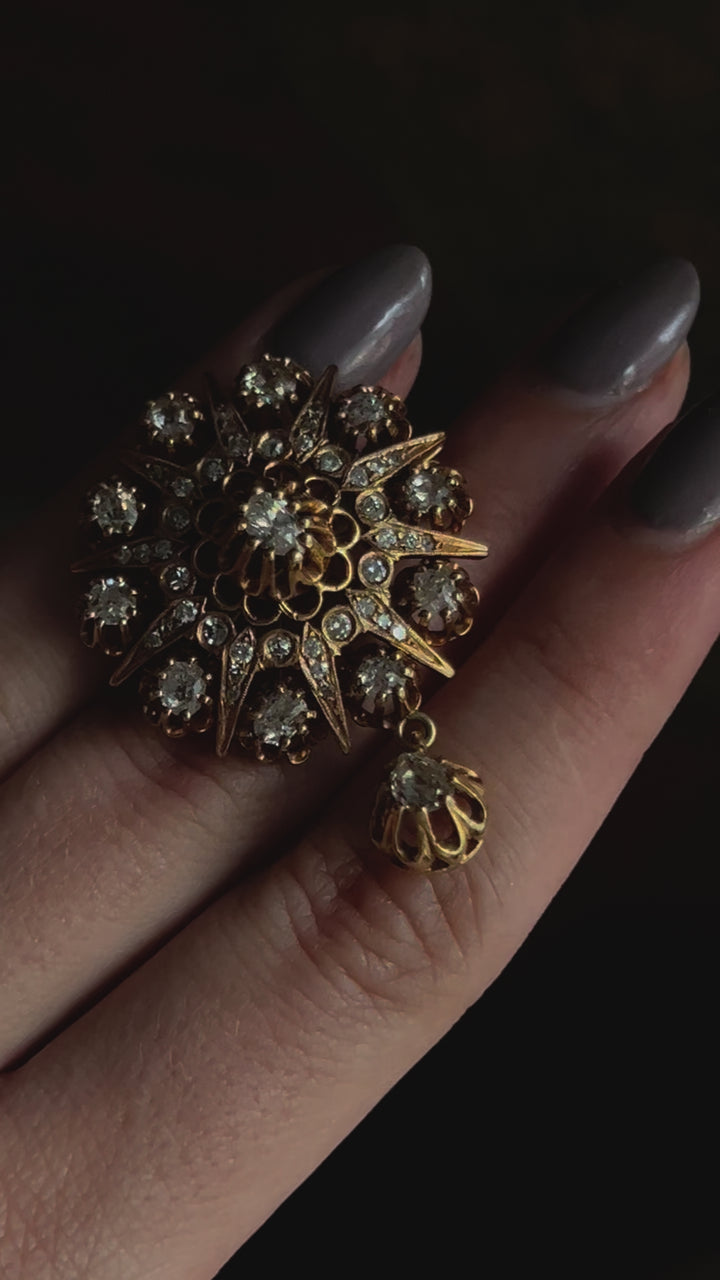 Antique 14ct Diamond Bombe Brooch