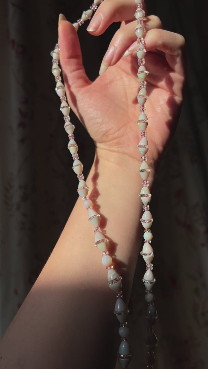 Incredible Strand of Art Deco Opal and Crystal Bicones