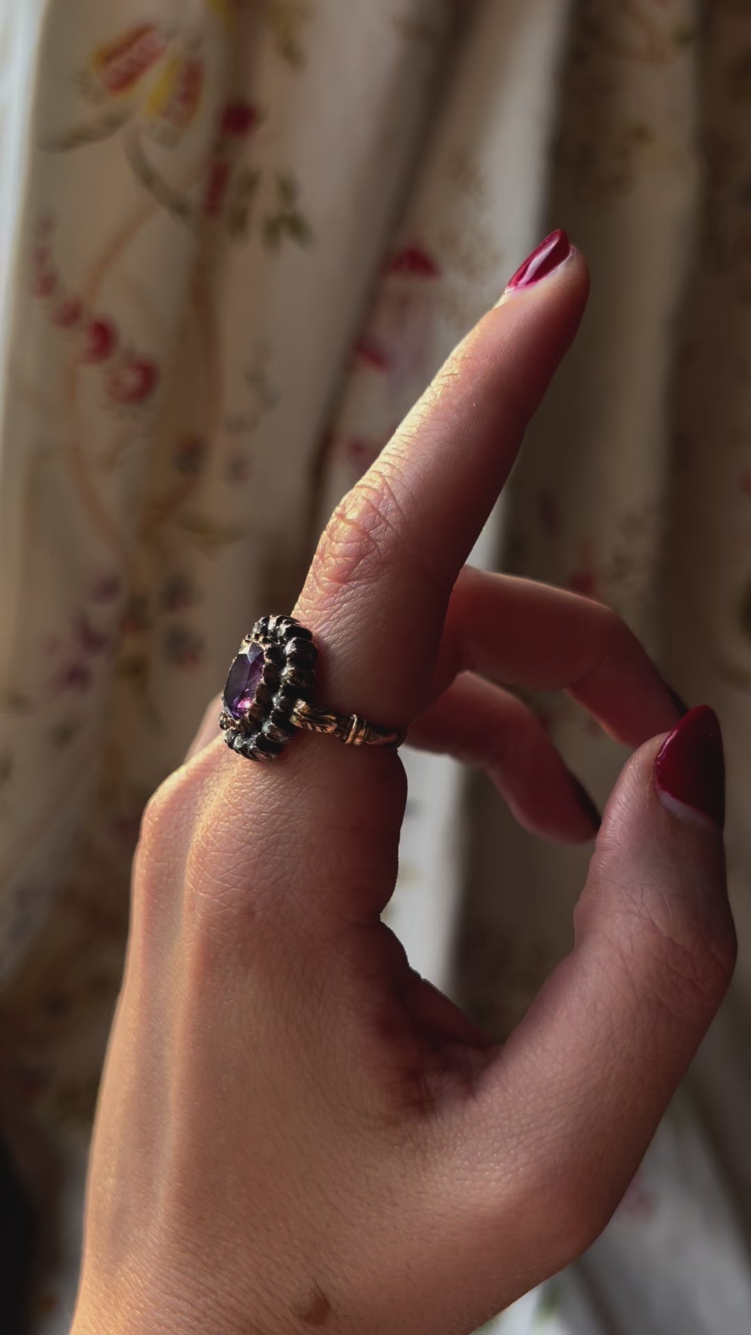 Exceptional 19th century Mint in Box Foiled Amethyst and Diamond Ring