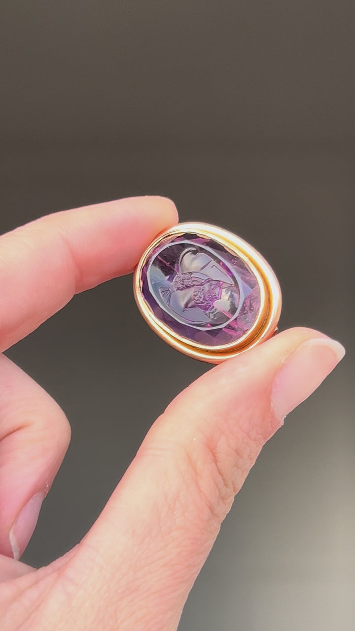 Amethyst Cameo Brooch | Odysseus | 11.30ct | 18ct Gold | Victorian English c.1880s