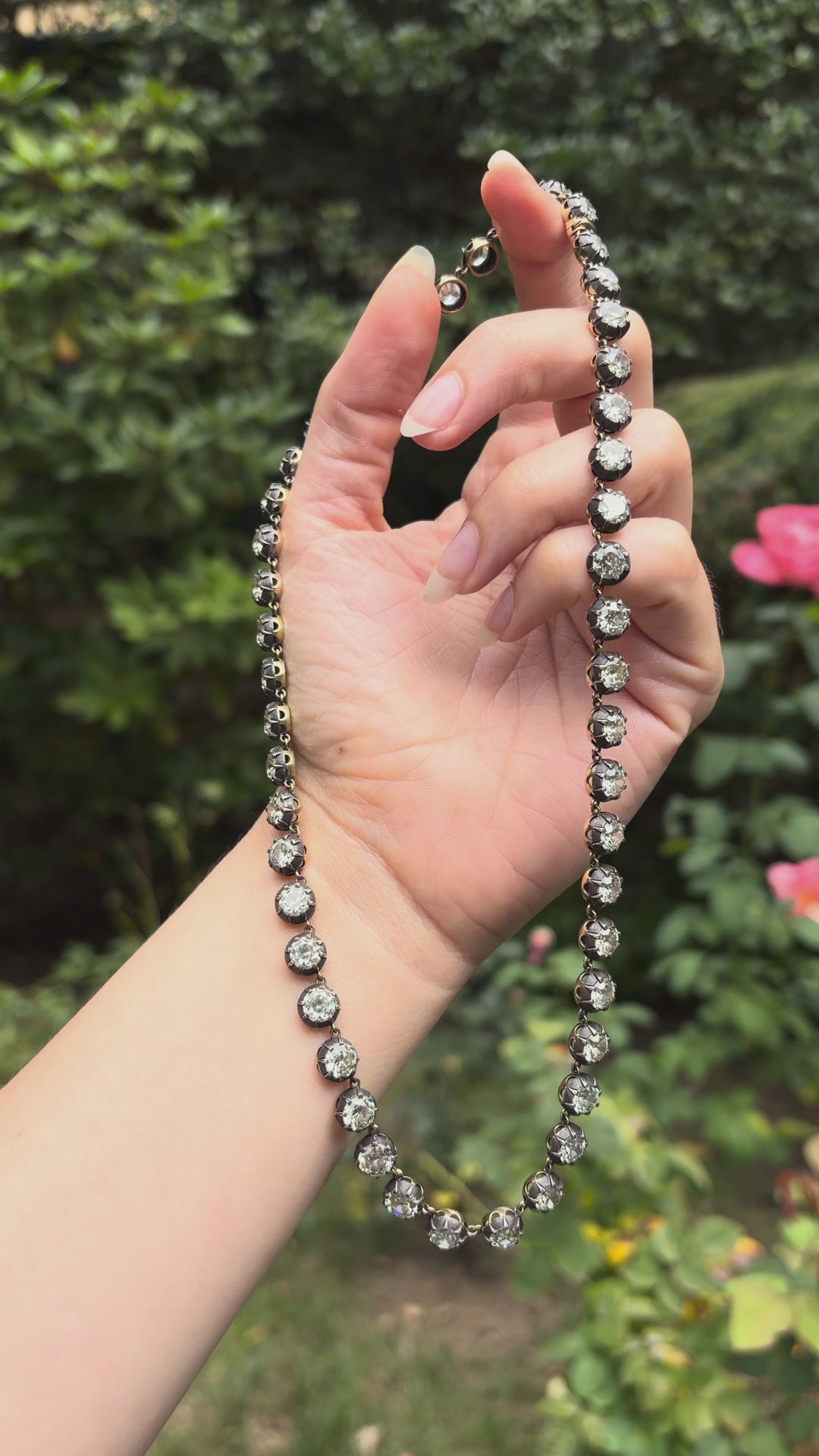 34.95ctw OEC Diamond Rivière | 18ct + Sterling, 47 Stones | 17.25"