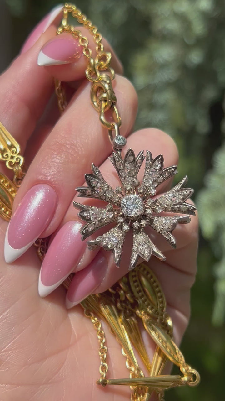 Superb Victorian Diamond Flower Pendant
