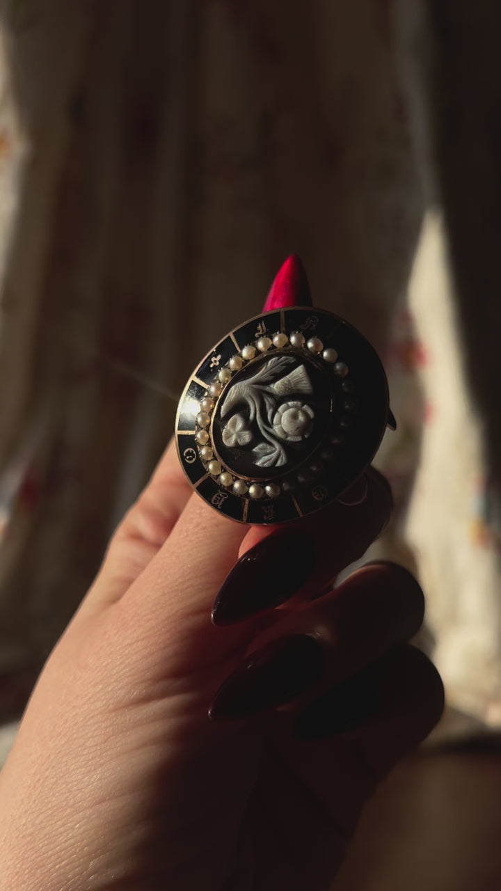 Superb Victorian Onyx Sentimental Memorial Brooch
