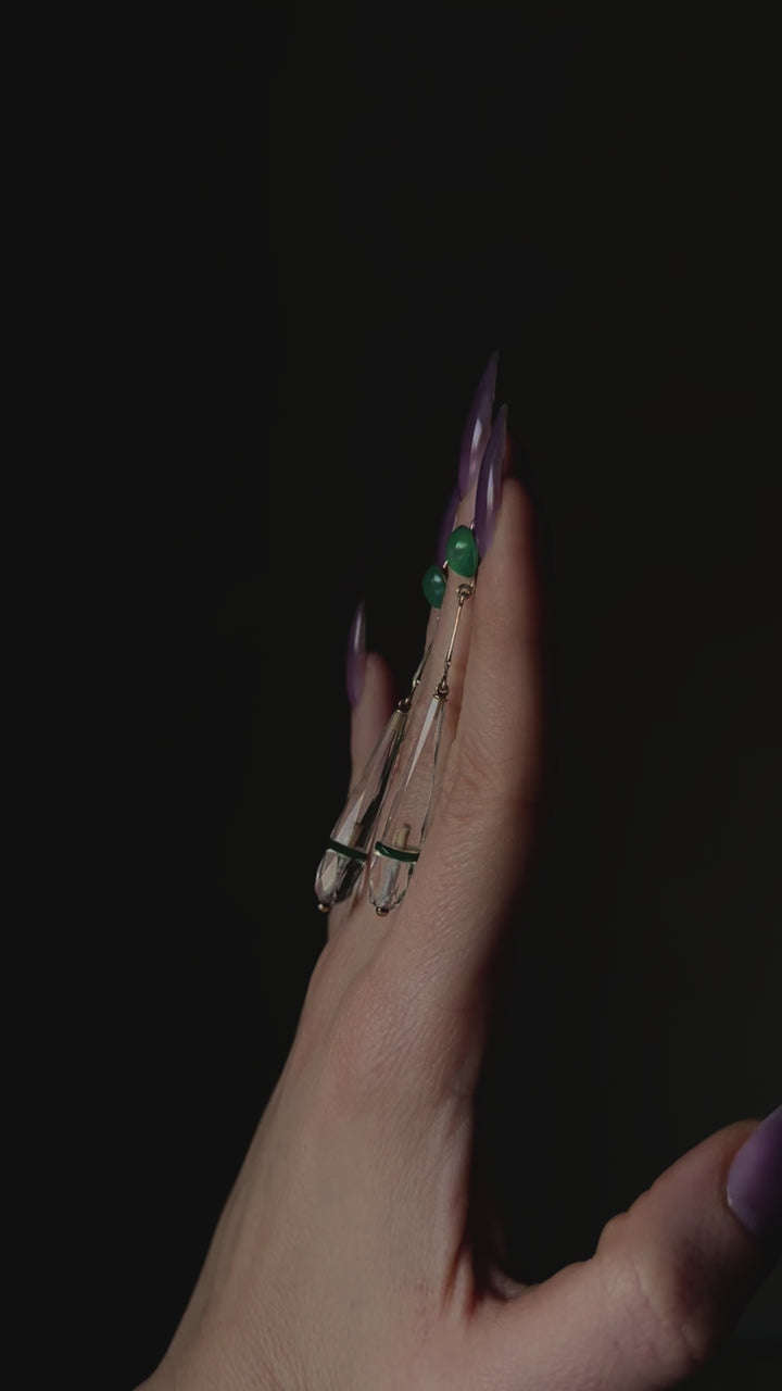 HOLD FOR E!! Outstanding Art Deco Cut Crystal and Chrysoprase Earrings