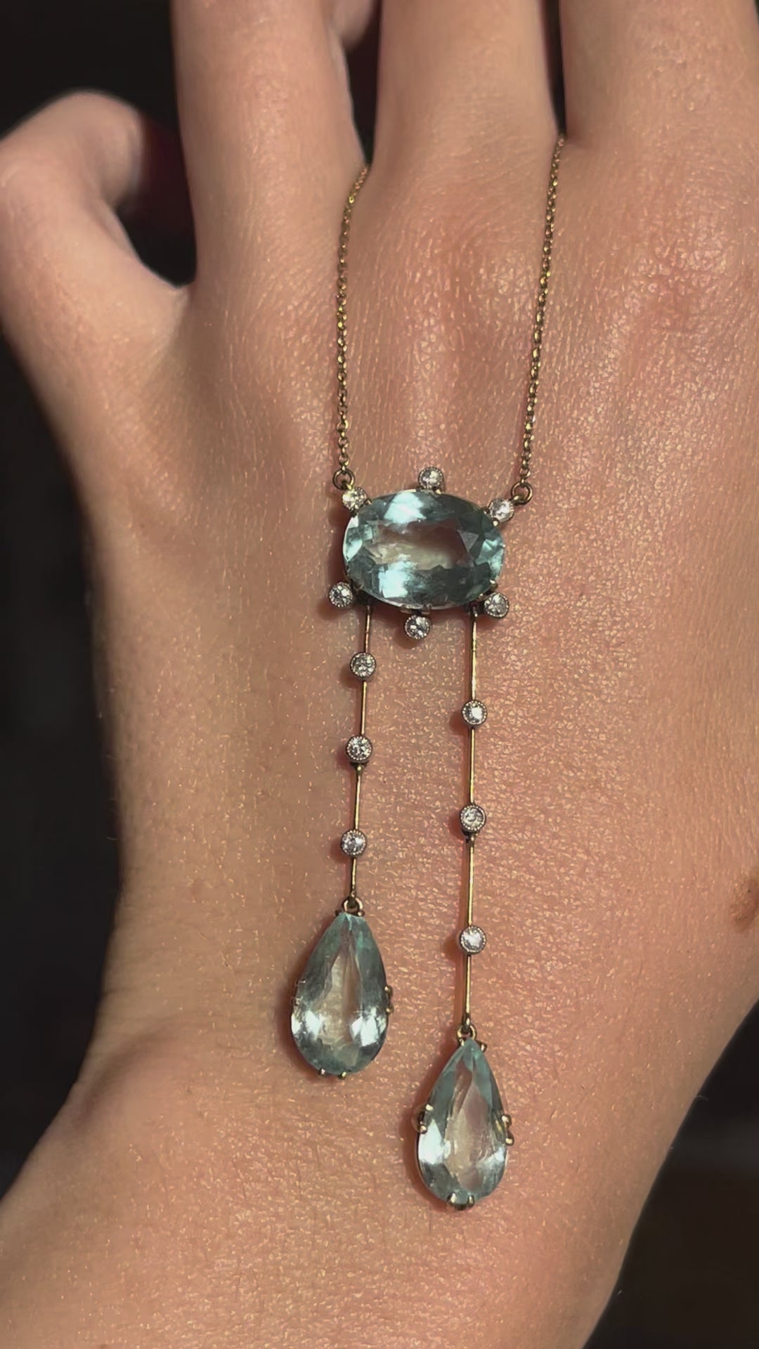 Belle Époque Aquamarine & Diamond Négligée Necklace | 15ct Gold | English c.1890