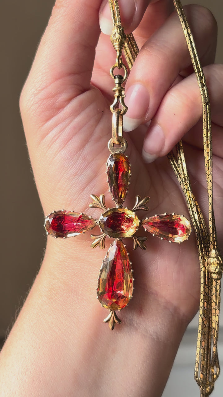 French Romantic Period Provençal Citrine Cross Pendant | 32.34ctw Foiled Citrines | 18ct Gold | c.1839–1855