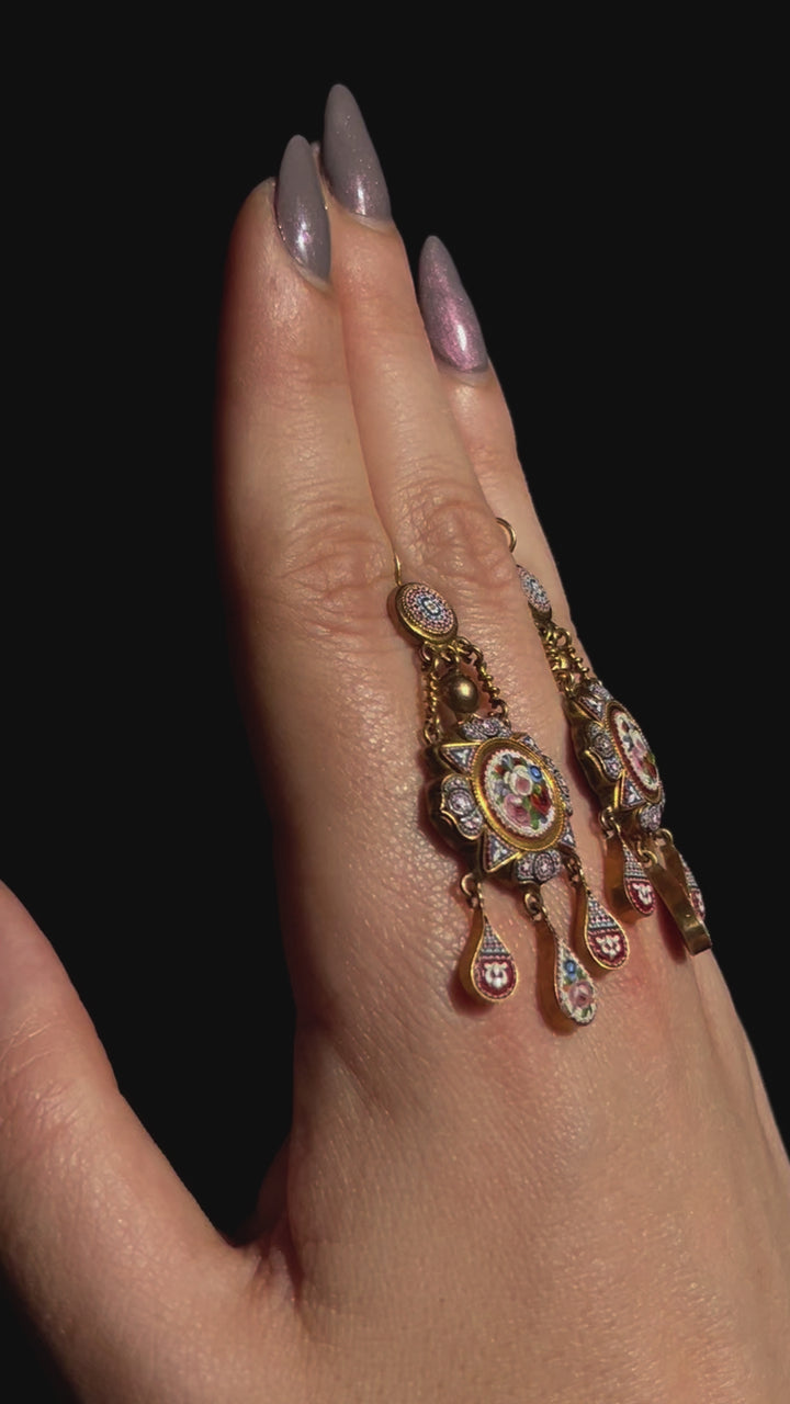 Incredible Micromosaic Earrings with Vatican Workshop Hallmarks