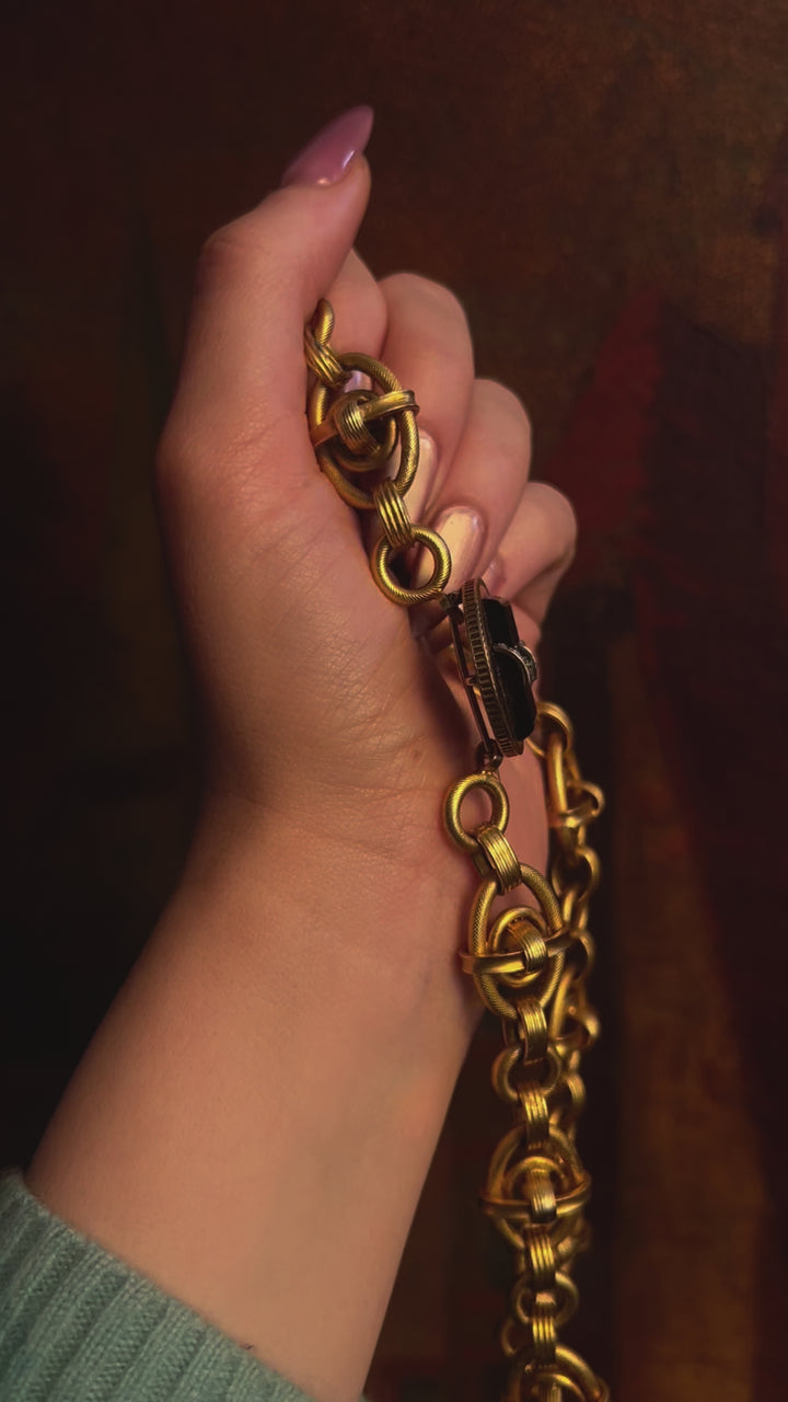 Stunning Victorian Buckle Brooch in Black Chalcedony + Diamond