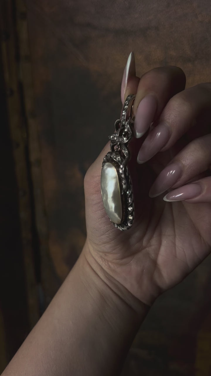 Diamond and Mother-of-Pearl Bow Pendant in Box C. 1905