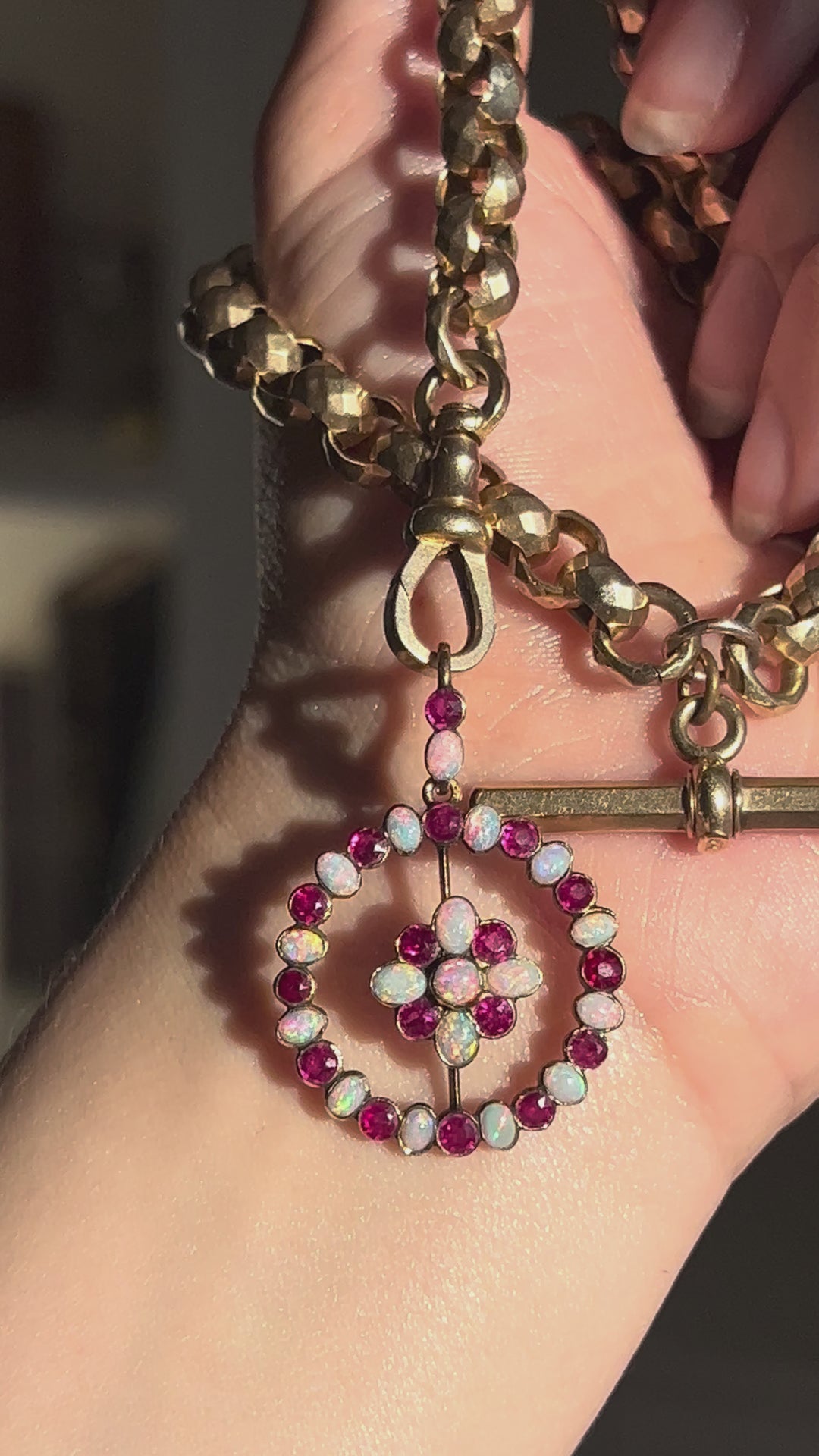 Edwardian Ruby & Opal Pendant 3.5ctw in 15ct Pink Gold