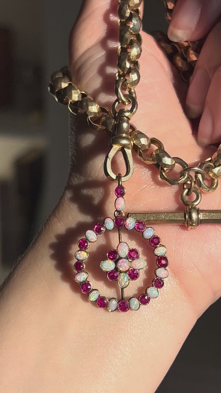 Edwardian Ruby & Opal Pendant 3.5ctw in 15ct Pink Gold