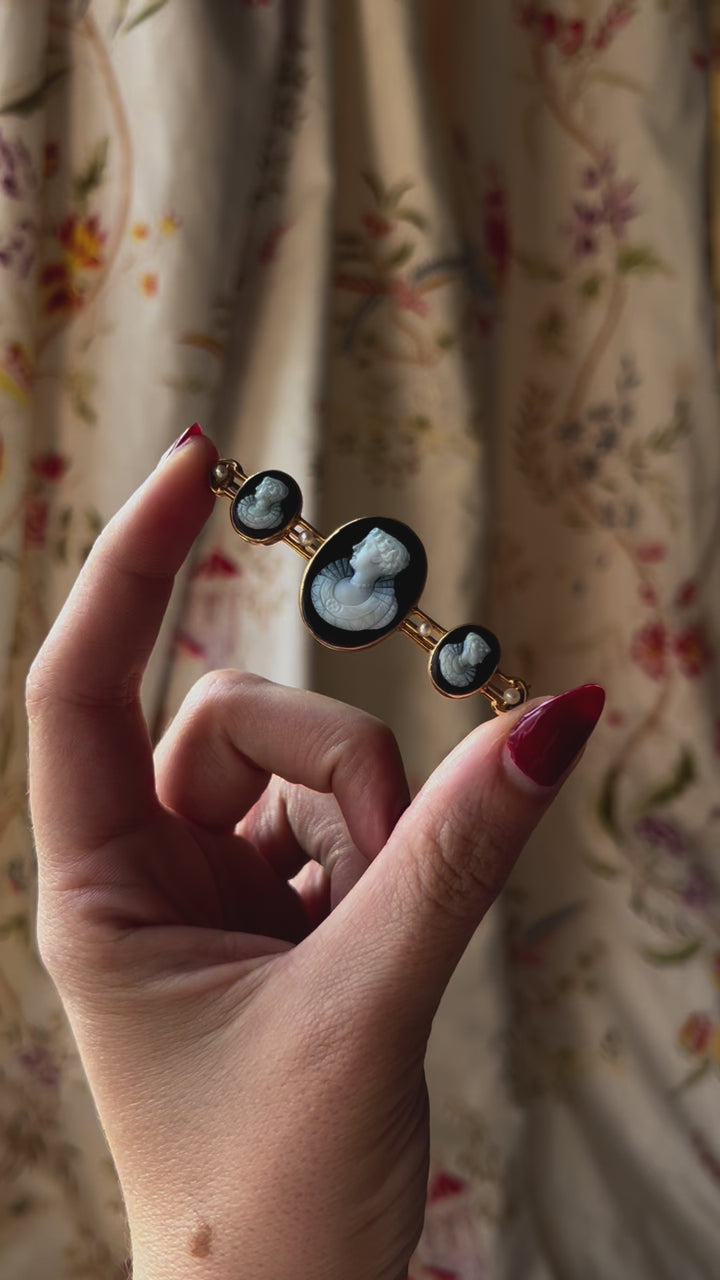 Elizabethan Revival Onyx Cameo Bar Brooch