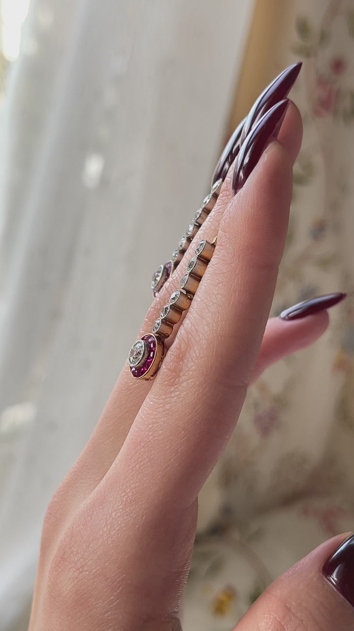 Marvelous Ruby and Diamond Art Deco Target Earrings