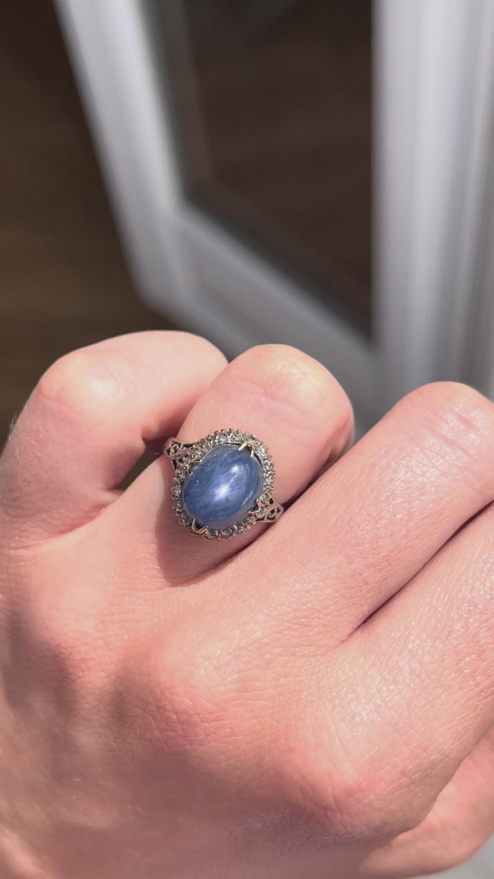 Star Sapphire & Diamond Art Deco Ring