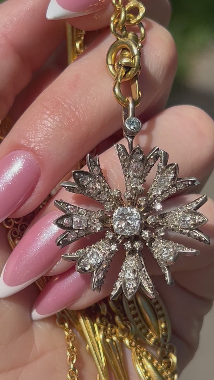 Superb Victorian Diamond Flower Pendant
