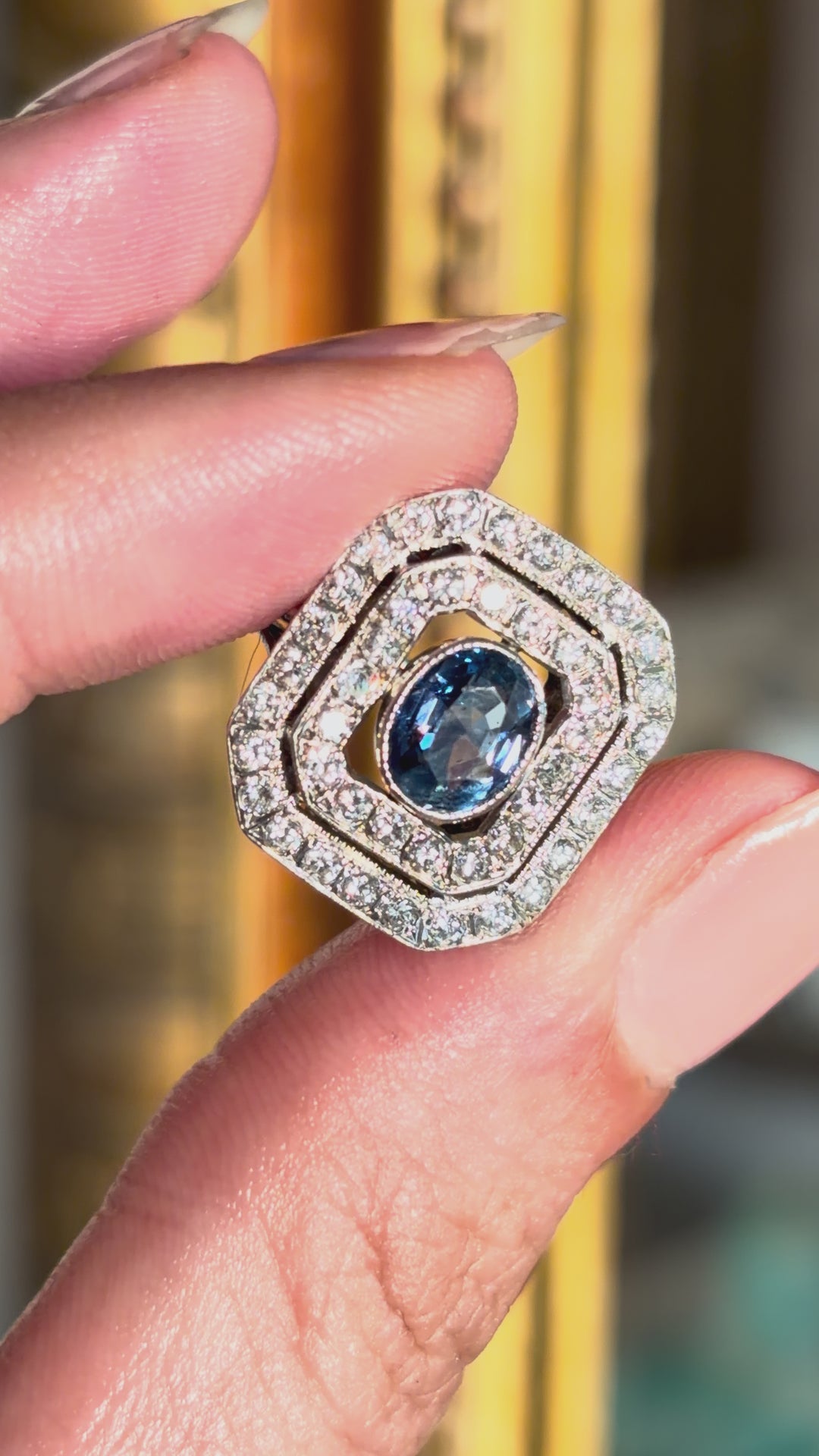 Rare 1930’s Post Deco Diamond and Sapphire Ring