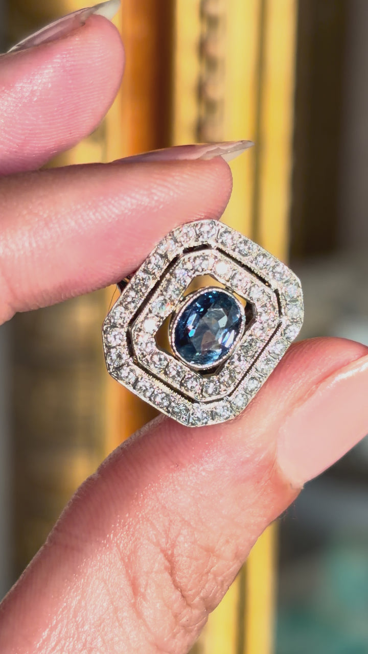 Rare 1930’s Post Deco Diamond and Sapphire Ring
