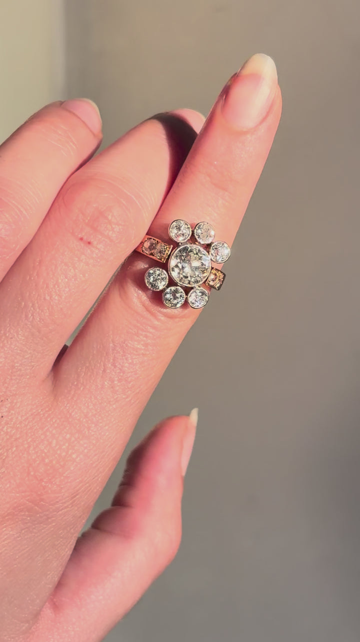 French Belle Époque Diamond Cluster Ring | 4.88ctw | 2.24ct OEC Centre | 18ct & Platinum