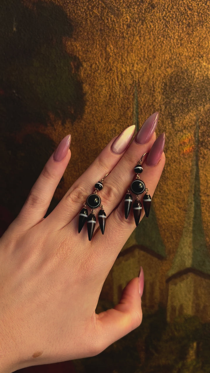 Wonderful Archaeological Revival Agate Earrings