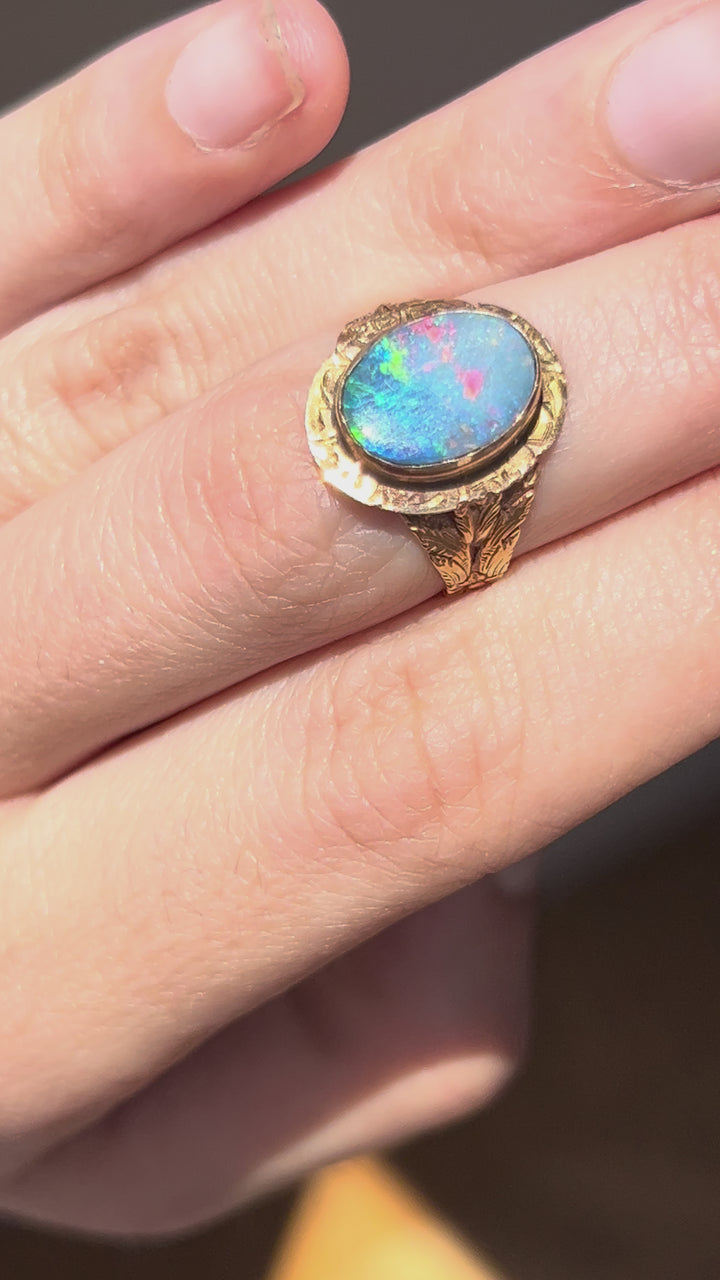 Remarkable Boulder Opal Conversion Ring | 14ct & 10ct Yellow Gold | Antique Setting