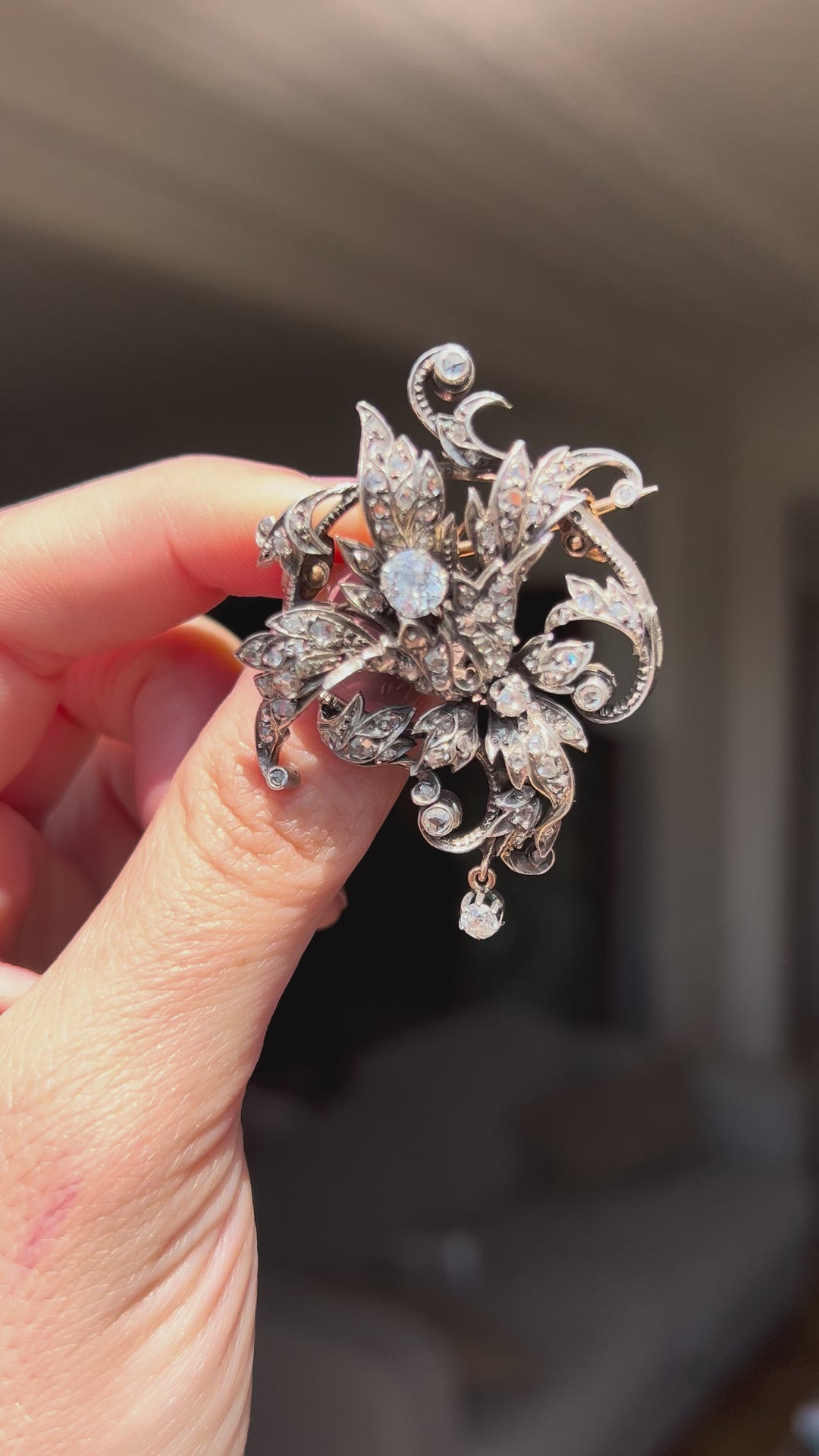 French Art Nouveau Diamond Brooch | 3.4ctw | .93ct Old Mine Centre | Sterling & Pink Gold | c.1890