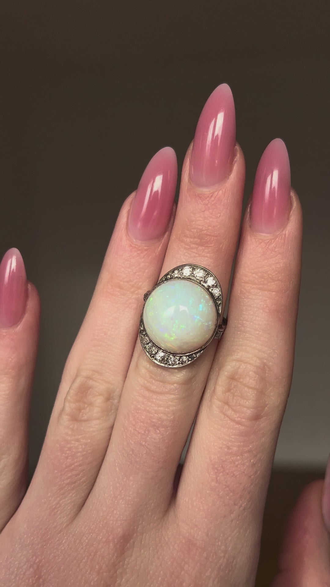 Antique French Platinum, Diamond & Opal Ring